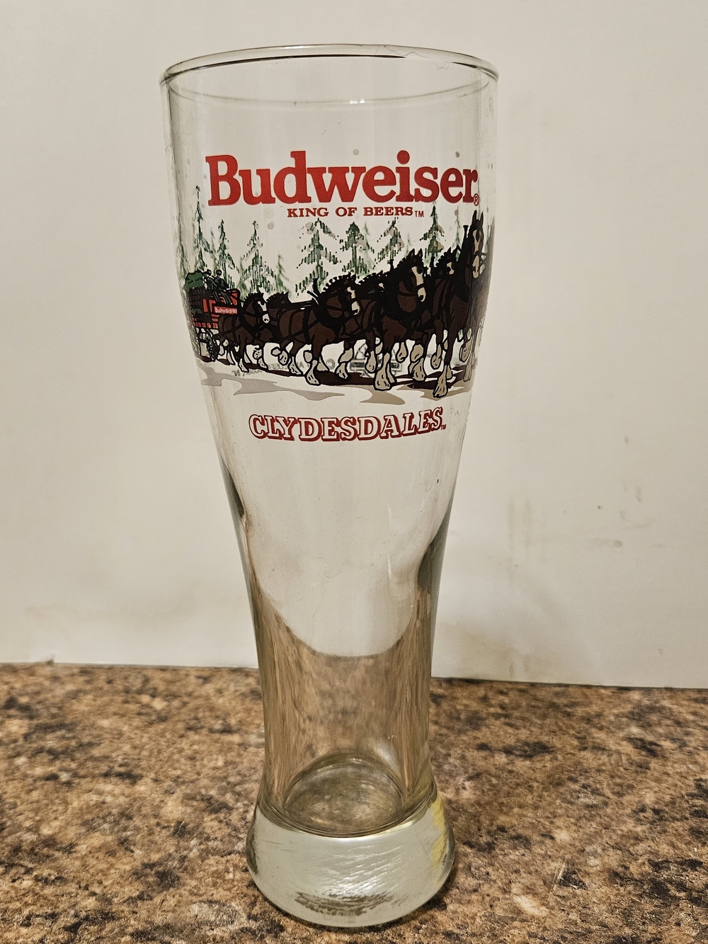 Budweiser Clydesdales Pilsner Glass - Clear with Red and Brown Graphics